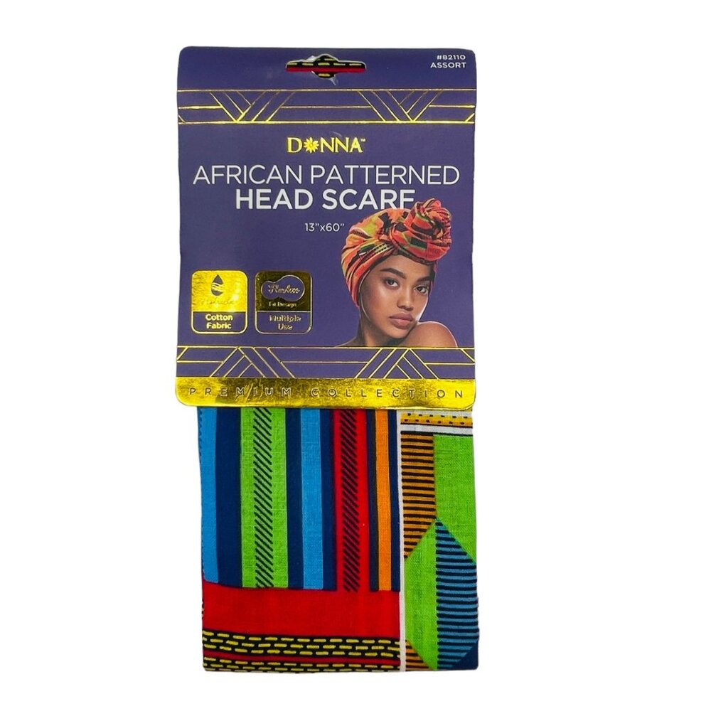 Donna African Patterned Head Scarf 13" x 60" Cotton Fabric